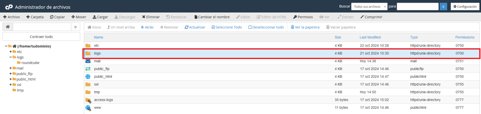 Datbite Waver Revisar el log de acceso desde el administrador de archivos del cPanel ...